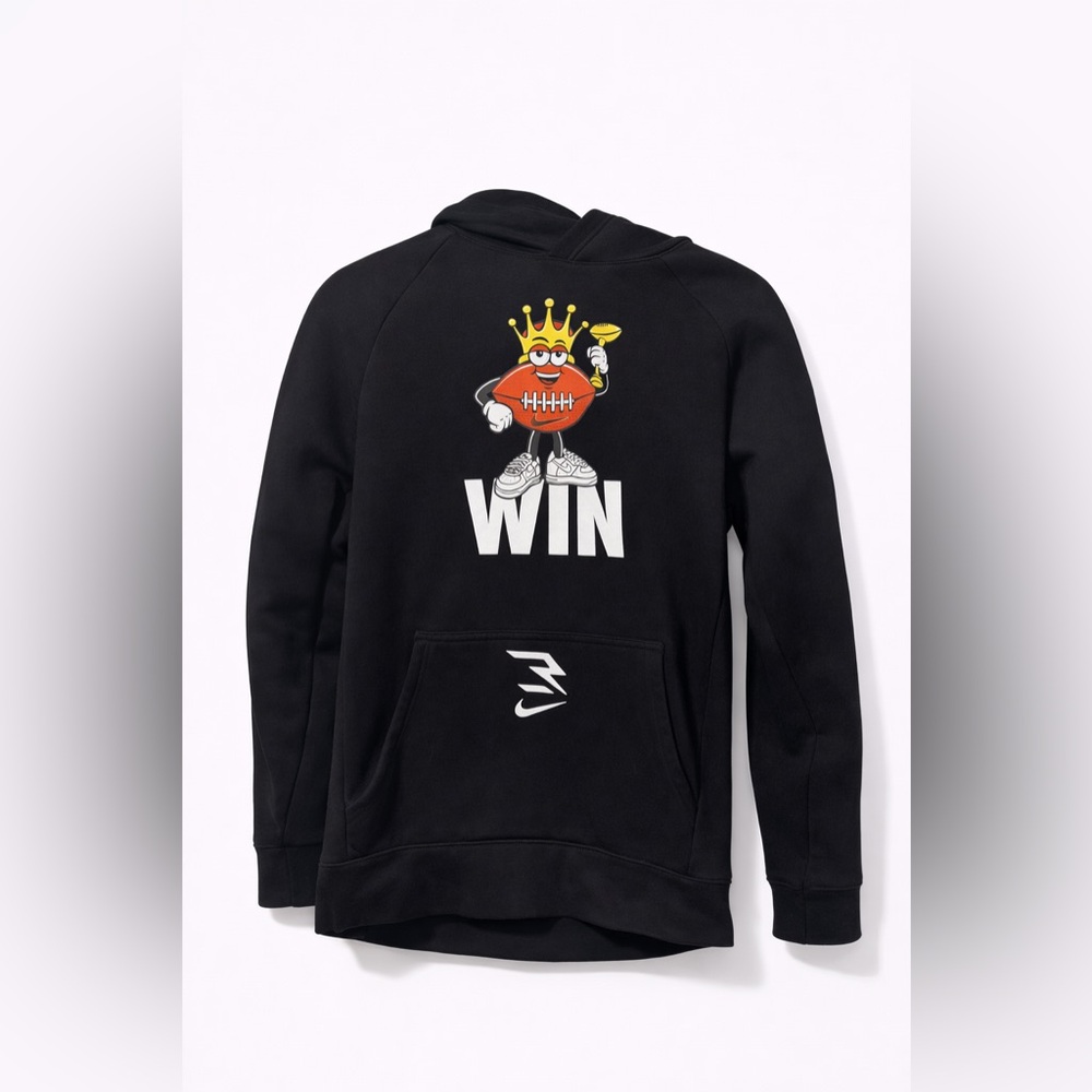 Big Boys Nike Black Hoodie with Crowned Football Graphic